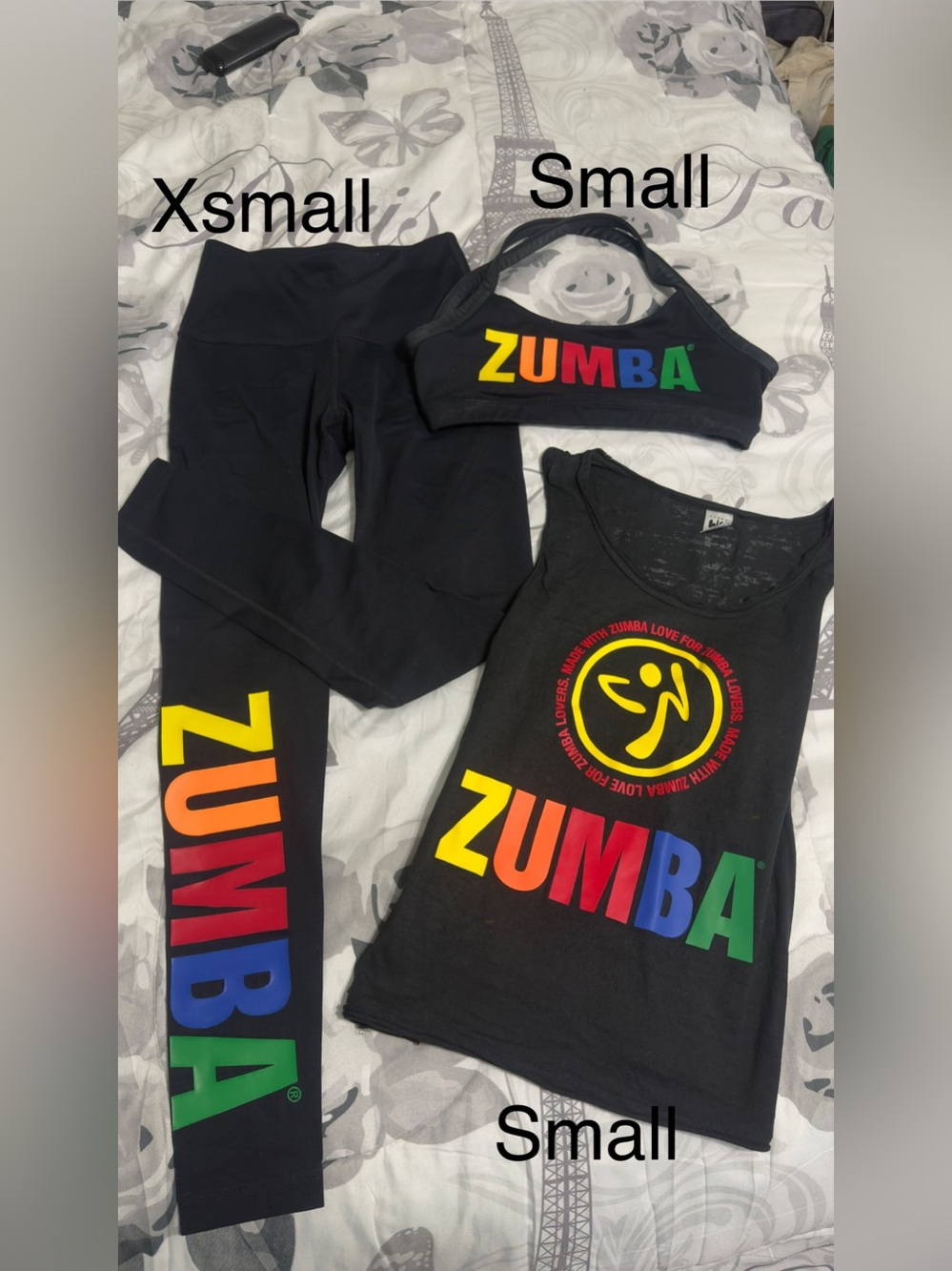 Zumba Fitness Black Set with Rainbow Logo (Top, Sports Bra, Leggings)